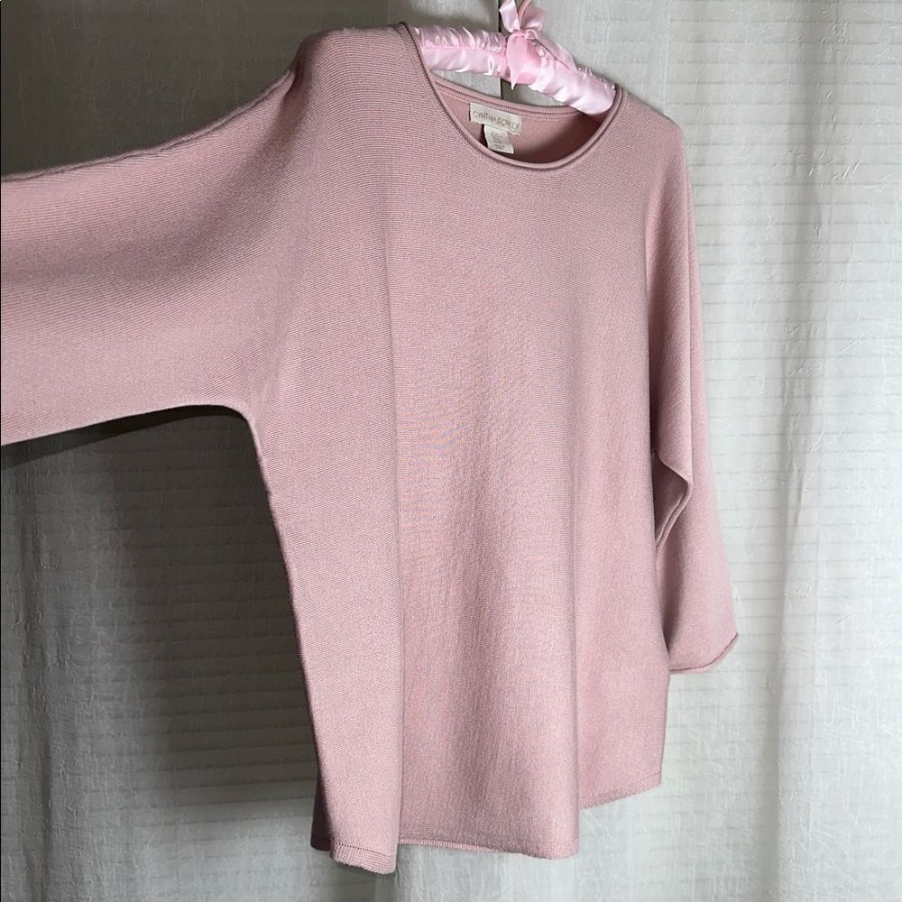 CR XL Pink Crew Dolman Quarter Sleeve Fine Knit Sweater Square Floral Scarf Set - Picture 5 of 12